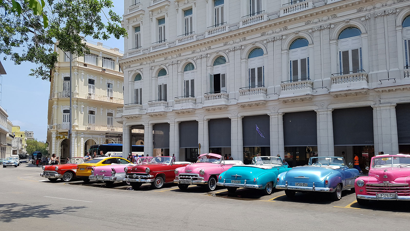Vintage american cars from 1950s parked in Old Havana