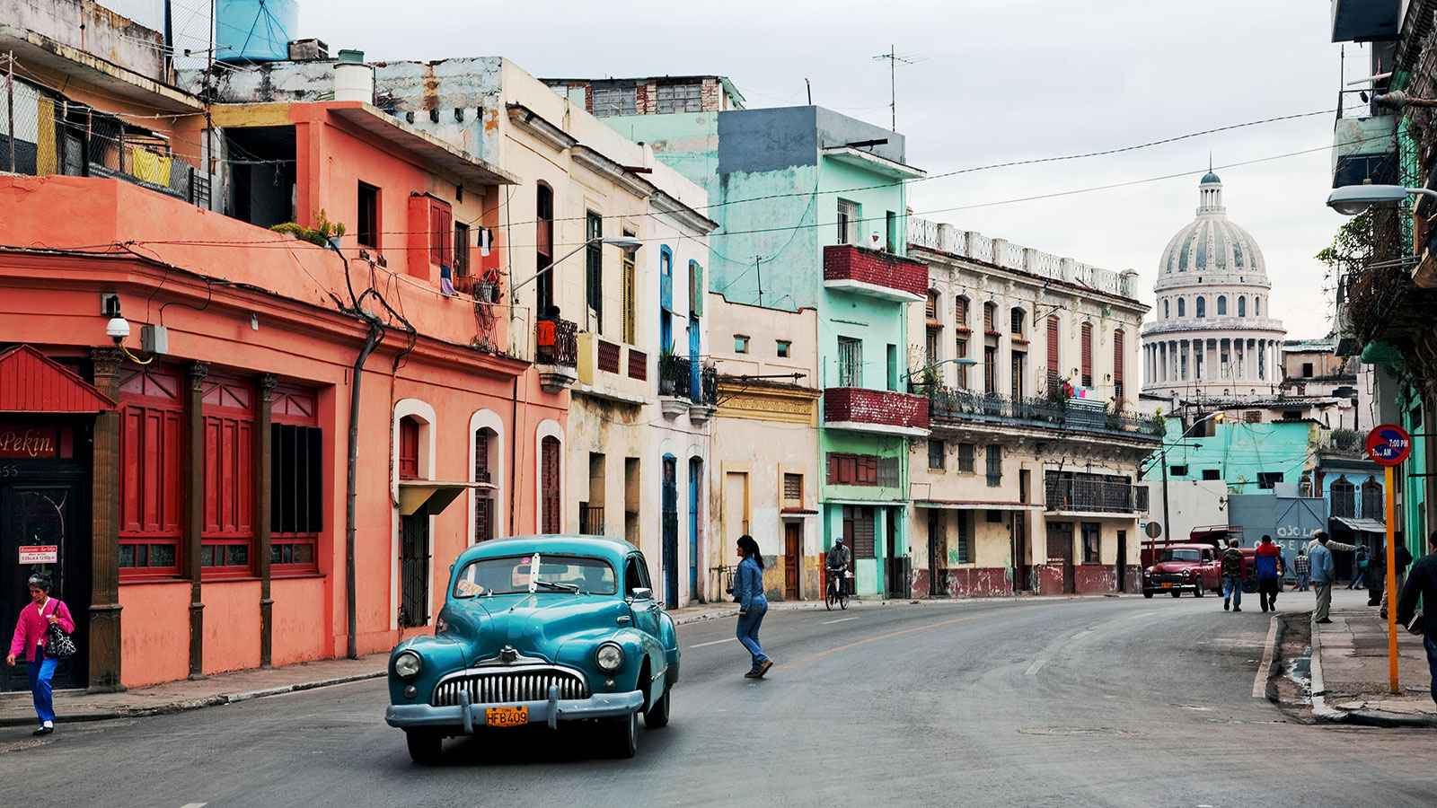 Vintage american car cruising the streets of Old Havana