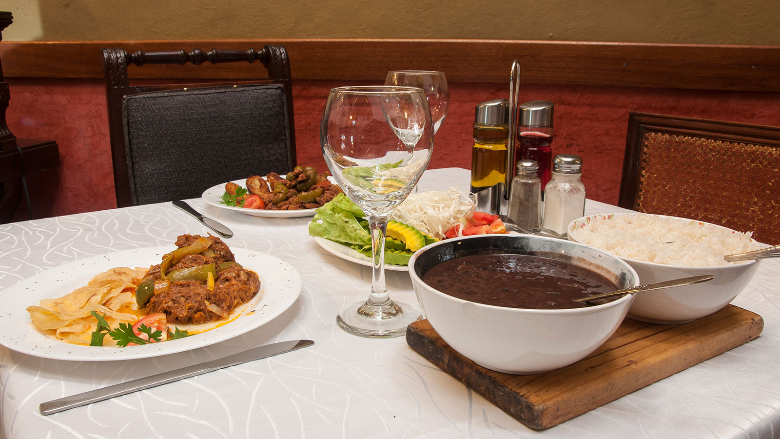 Typical cuban food, 'comida criolla', at Dona Eutimia, a 'paladar' in Old Havana