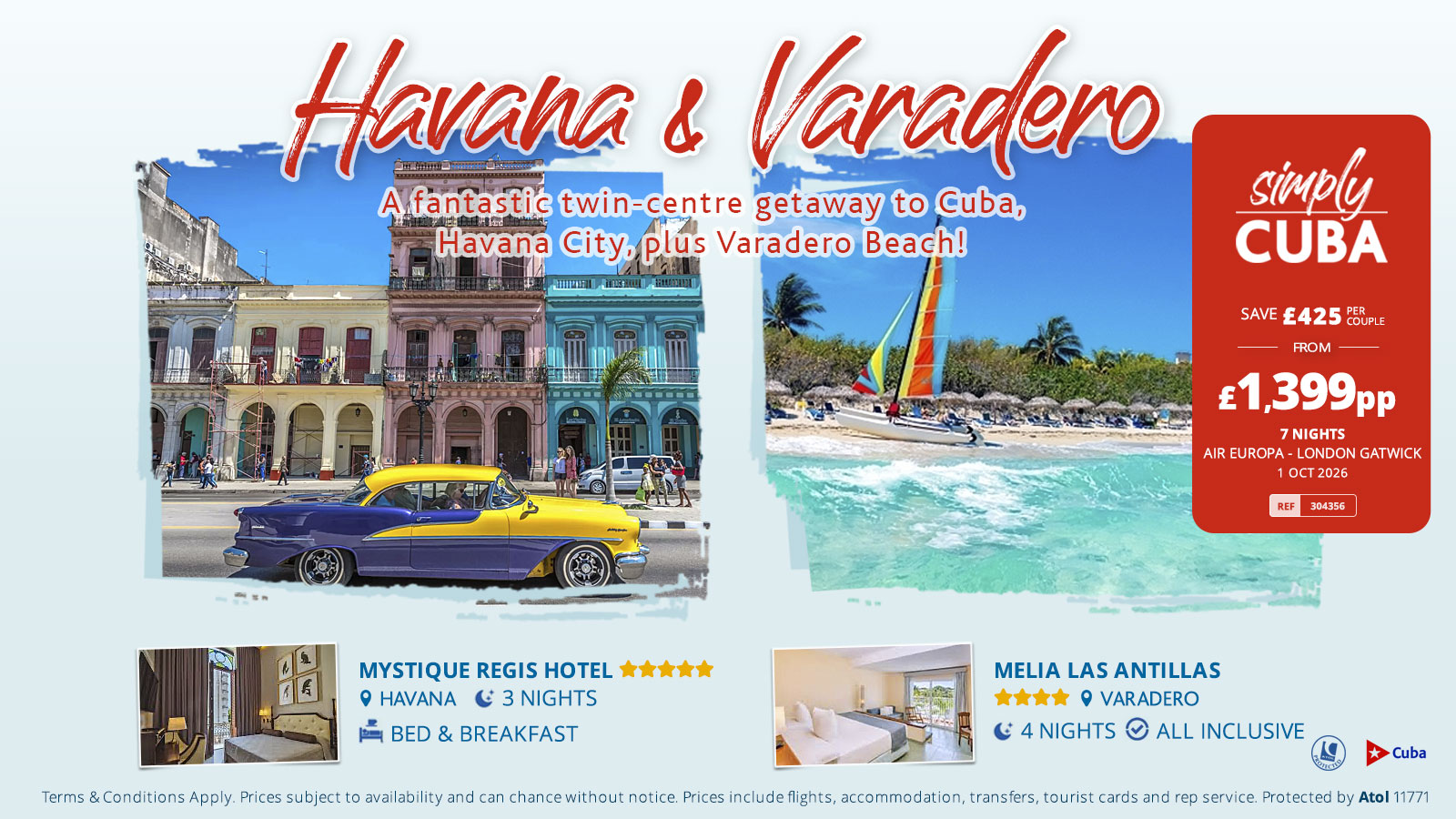 A fantastic twin-centre getaway to Cuba, Havana City, plus Varadero Beach!